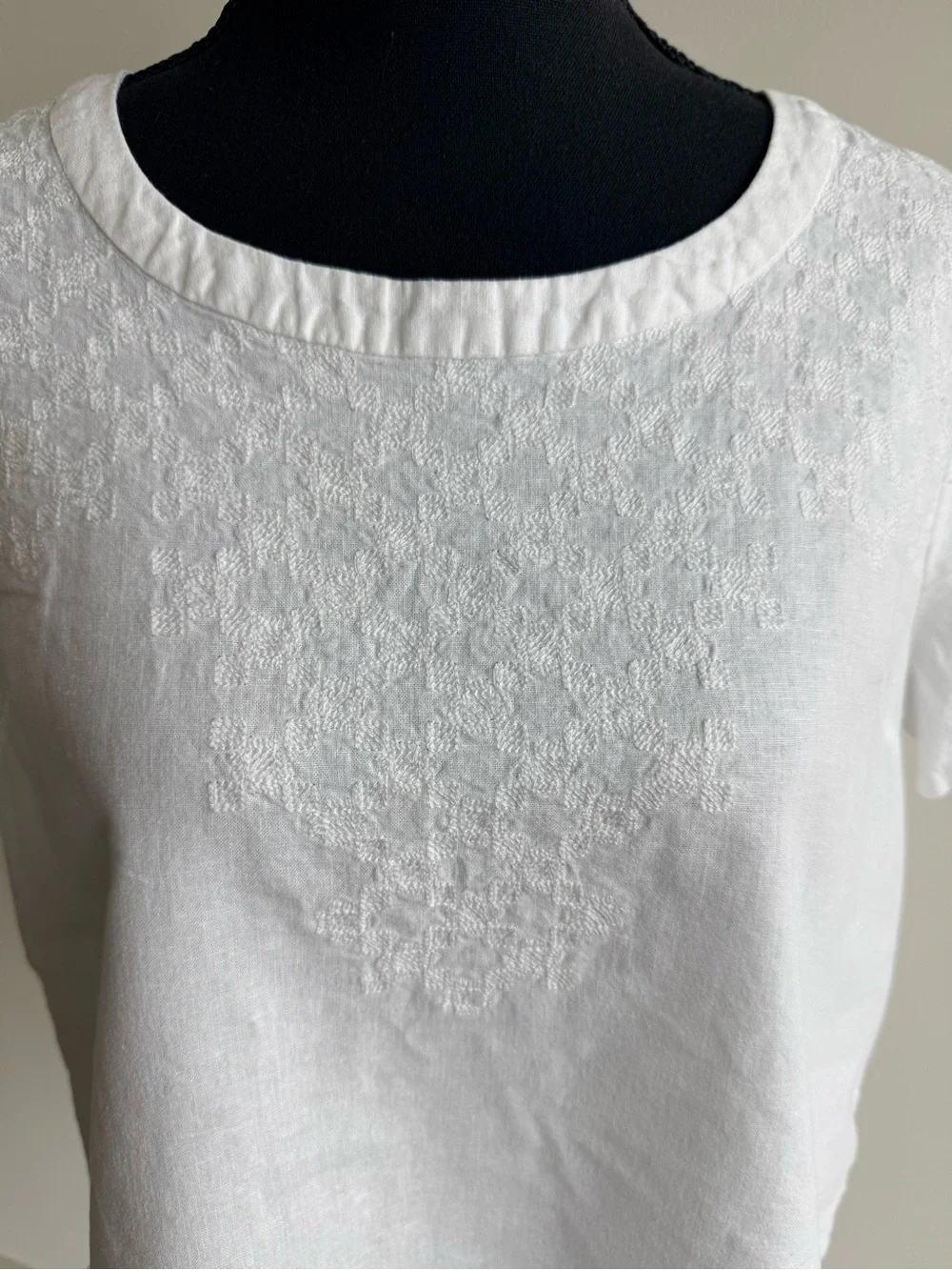 J. Crew White Short-Sleeve Embroidered Linen-Blend Top